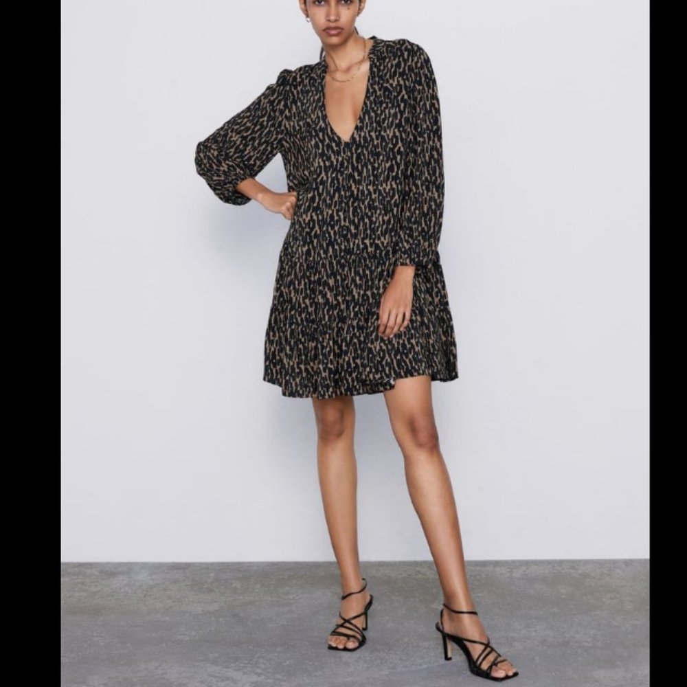 Zara Button Down Tiered Dress M